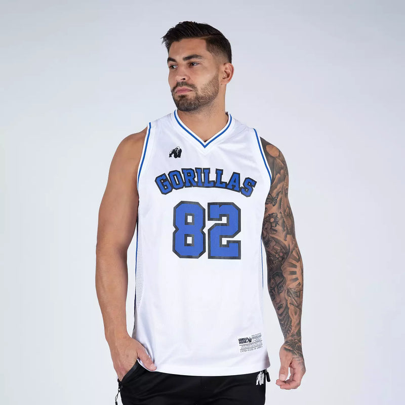 Ladda bild till gallerivisaren, Gorilla Wear San Mateo Jersey Tank Top, white/blue