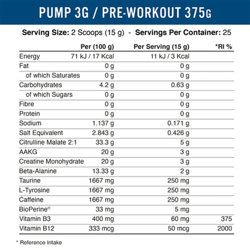 Ladda bild till gallerivisaren, Applied Nutrition Pump 3G Pre-Workout - 375 g Icy Blue Raz