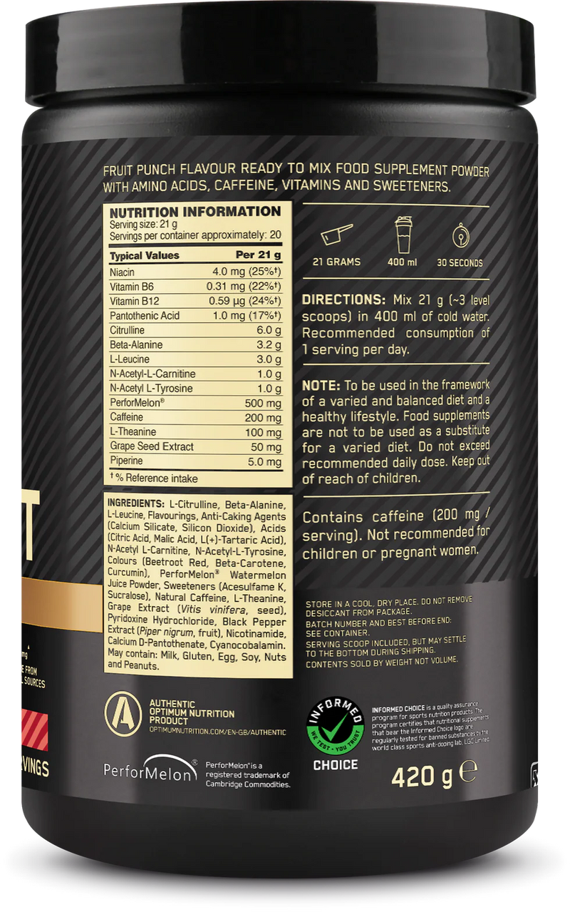 Ladda bild till gallerivisaren, Optimum Nutrition Gold Standard Pre-Workout Advanced - 420 g - Fruit Punch