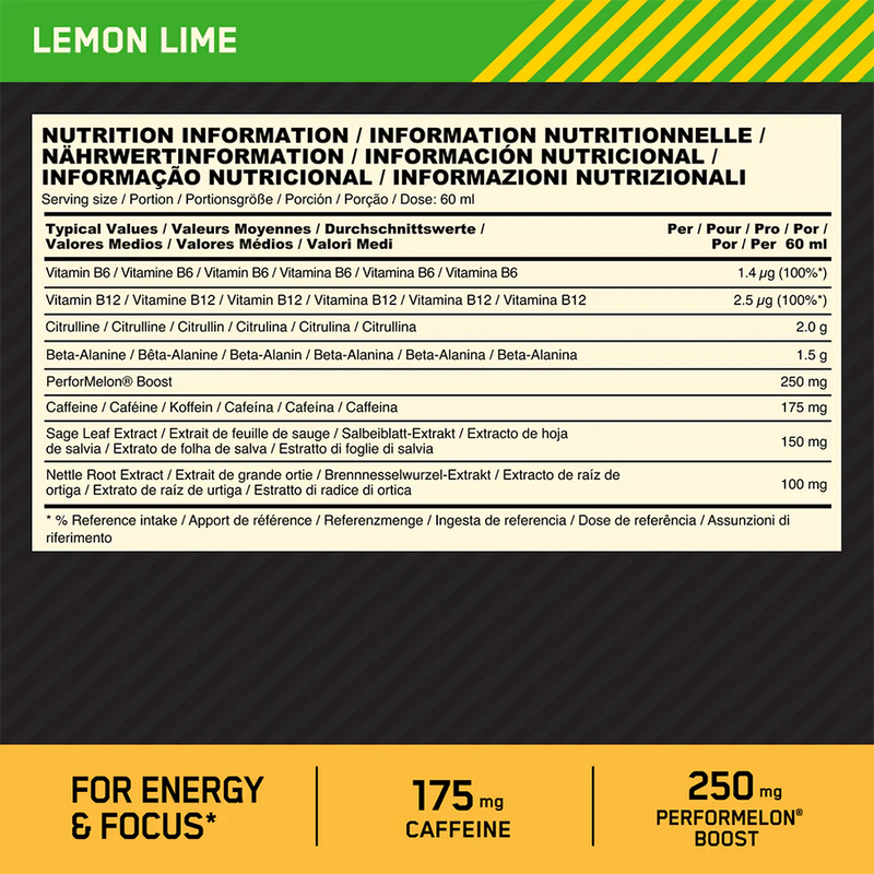 Ladda bild till gallerivisaren, Optimum Nutrition Gold Standard Pre-workout Shot - 12 x 60 ml - Lemon Lime