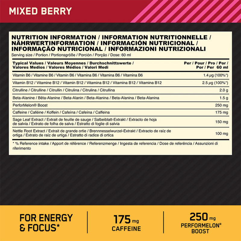 Ladda bild till gallerivisaren, Optimum Nutrition Gold Standard Pre-workout Shot - 12 x 60 ml - Mixed Berry