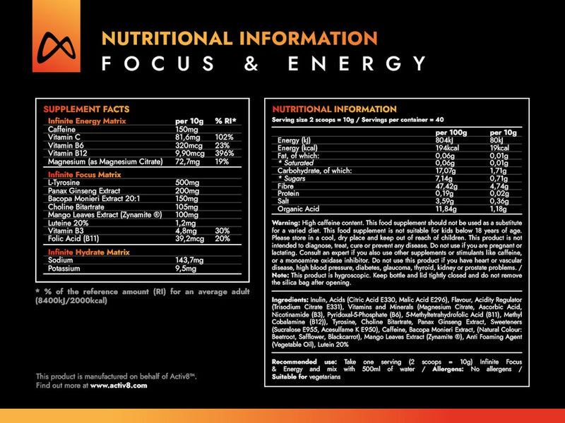  Ladda bild till gallerivisaren, Activ8 Focus &amp; Energi Dryck - 400 g - Original
