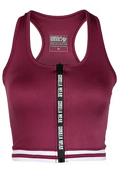 Gorilla Wear Mesa Zip Front Crop Top, burgundy red