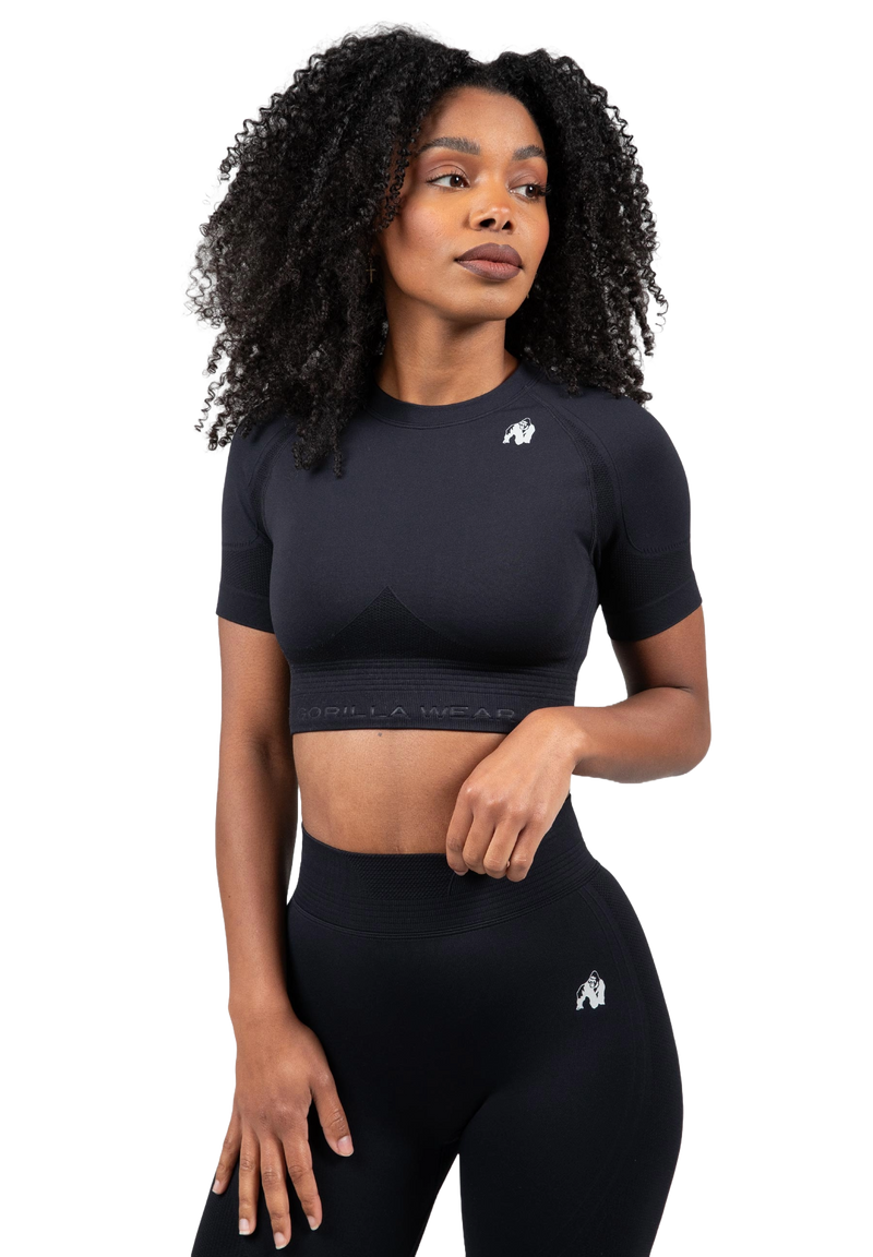  Ladda bild till gallerivisaren, Gorilla Wear Whitney Seamless Crop Top, black
