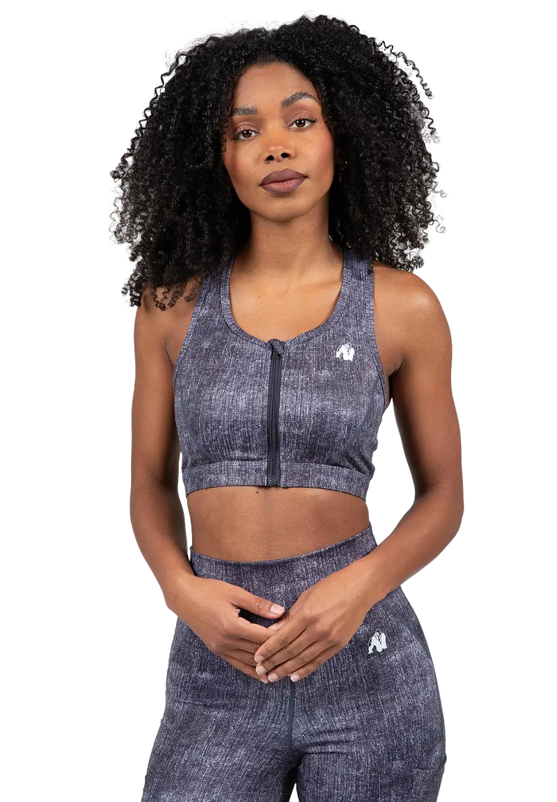  Ladda bild till gallerivisaren, Gorilla Wear Camilla Zip-Front Sports Bra, blue denim
