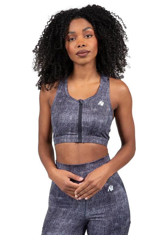 Gorilla Wear Camilla Zip-Front Sports Bra, blue denim