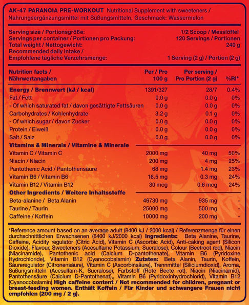 AK-47 Labs Pre-Workout Paranoia - 240 g - Fruit Punch