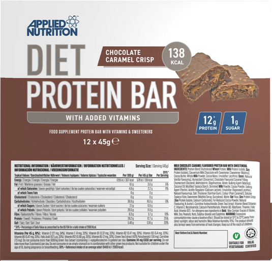 Applied Nutrition Diet Protein Bar - 12 x 45 g - Choklad Karamell Crisp