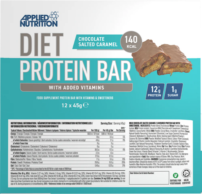  Ladda bild till gallerivisaren, Applied Nutrition Diet Protein Bar - 12 x 45 g - Choklad Salted Caramel
