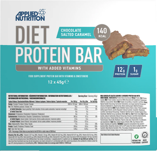 Applied Nutrition Diet Protein Bar - 12 x 45 g - Choklad Salted Caramel
