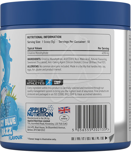 Applied Nutrition Smaksatt Kreatin Monohydrat - 250 g - Blå Hallon