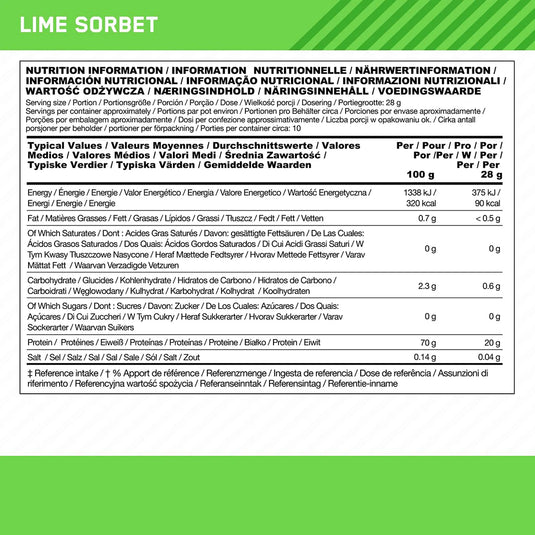 Optimum Nutrition Clear Protein 100% Plant Protein Isolate - 280 g Lime Sorbet