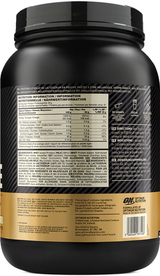 Optimum Nutrition Gold Standard 100% Isolate - 930 g Vanilla