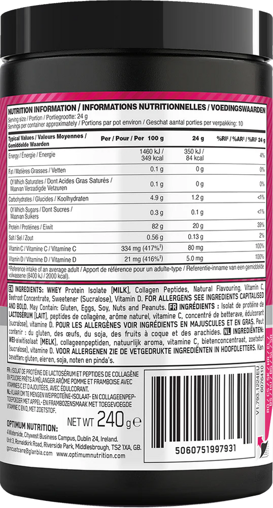 Optimum Nutrition Gold Standard Clear Whey + Collagen - 240 g Apple & Raspberry