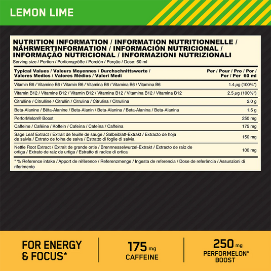 Optimum Nutrition Gold Standard Pre-workout Shot - 12 x 60 ml - Lemon Lime