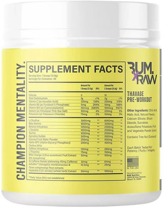 RAW CBUM Thavage Pre-Workout - 20 servings - Blackberry Lemonade