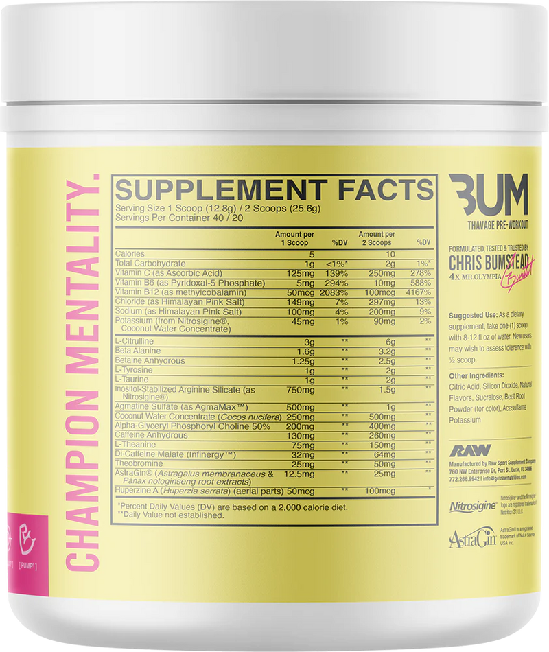  Ladda bild till gallerivisaren, RAW CBUM Thavage Pre-Workout - 20 servings Raspberry Lemonade
