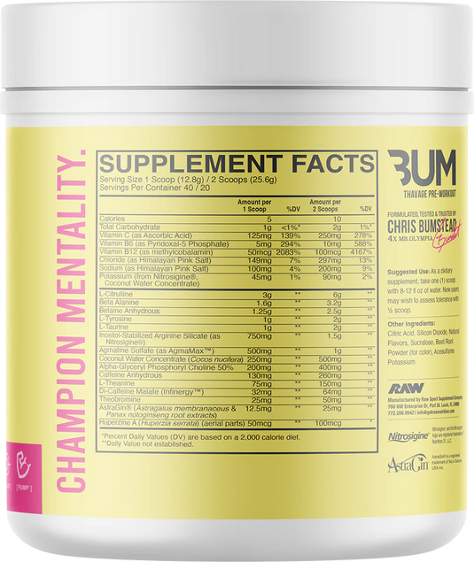 RAW CBUM Thavage Pre-Workout - 20 servings Raspberry Lemonade