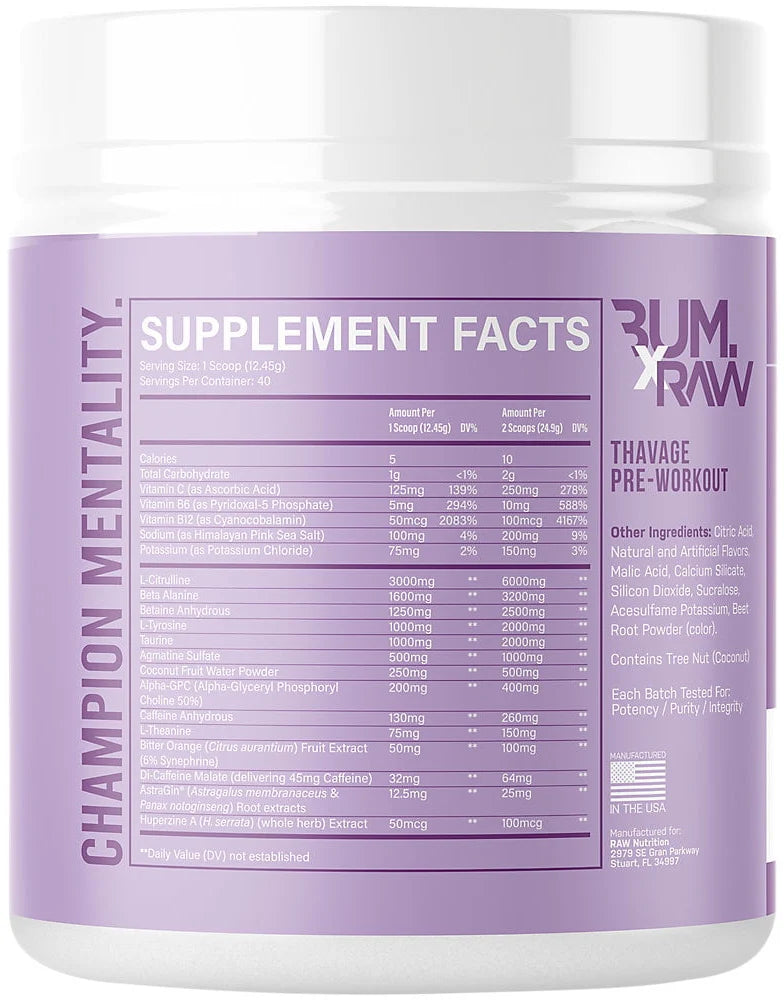  Ladda bild till gallerivisaren, RAW CBUM Thavage Pre-Workout - 20 servings Rocket Candy
