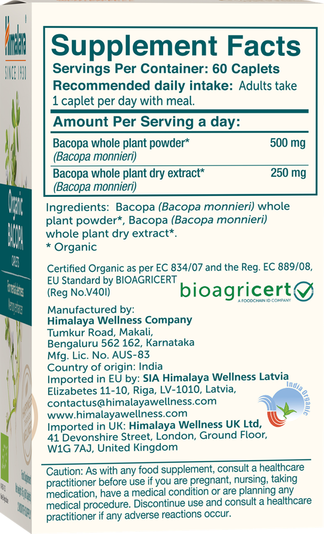  Ladda bild till gallerivisaren, Himalaya Organic Bacopa - 60 caps
