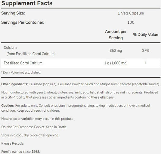 NOW Foods NOW1279 Coral Calcium 1000 mg - 250 veg caps