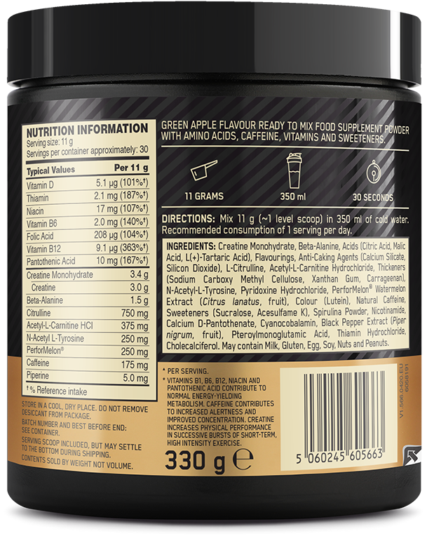  Ladda bild till gallerivisaren, Optimum Nutrition Gold Standard Pre-Workout - 330 g Green Apple
